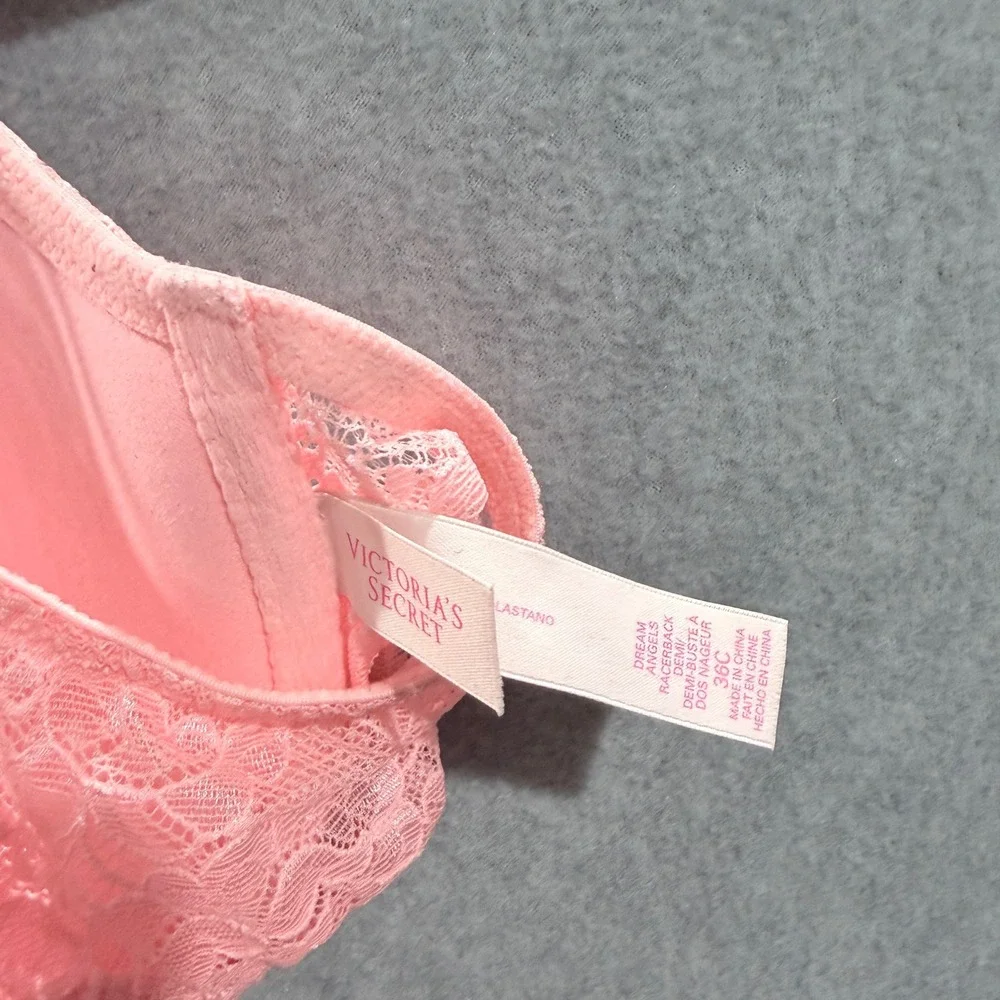 Victorias Secret Dream Angels Pink Lace Racerback Demi Bra 36C Front Closure